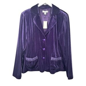Christopher & Banks Purple Velvet Velour Button Blazer Cardigan NEW NWT XL